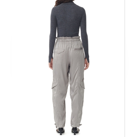 GANNI NWOT Frost Grey Washed Satin Trousers Relaxed Fit Size 2 Women's - Picture 3 of 15